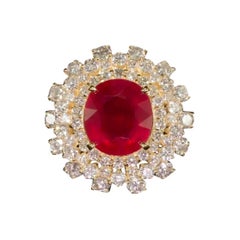 13.10 Carats Red Ruby and Natural Diamond 14k Solid Yellow Gold Ring