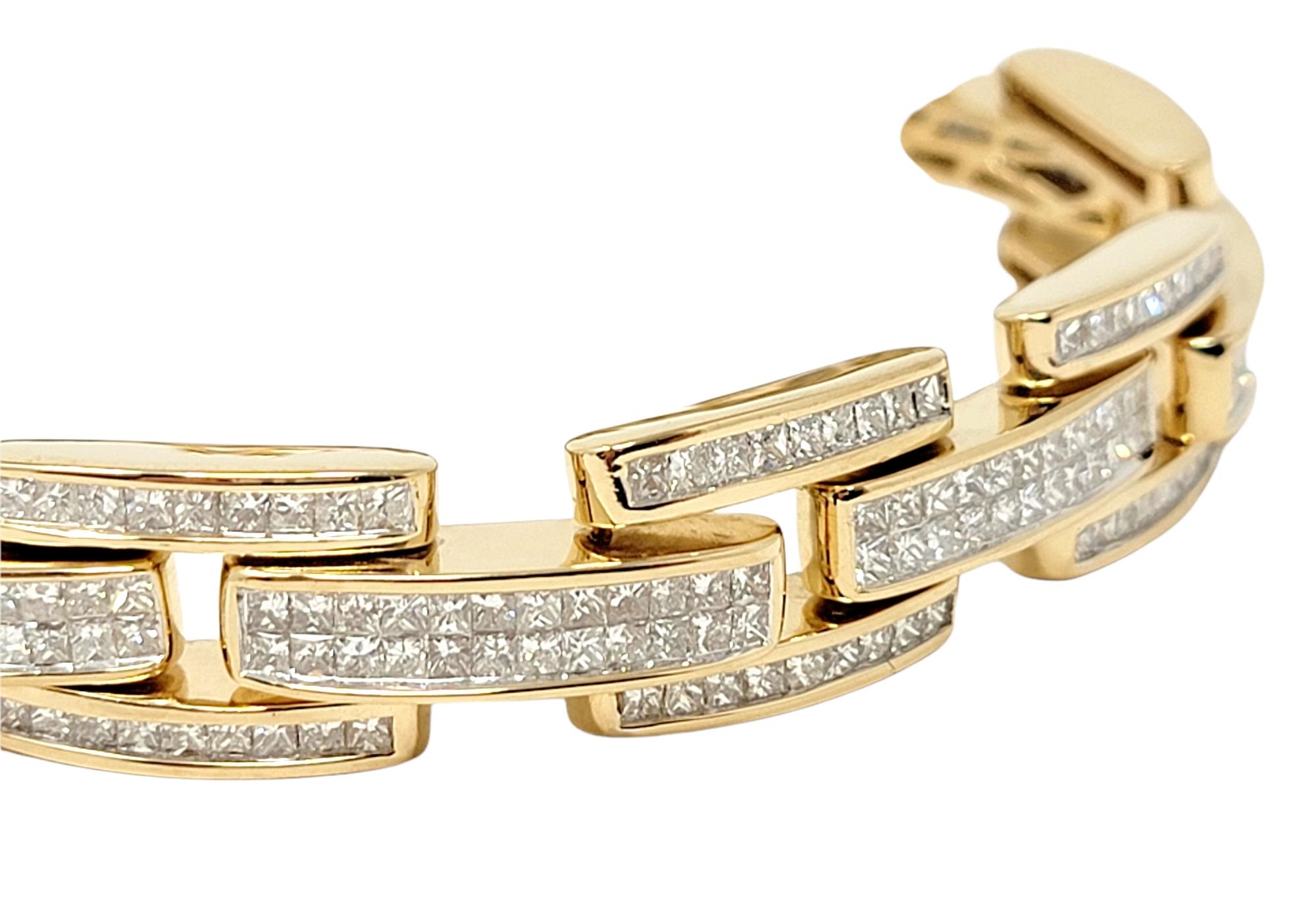 13,10 Karat insgesamt Prinzessin Diamant Panther Link Herrenarmband aus 18 Karat Gold (Zeitgenössisch) im Angebot