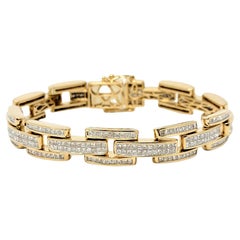 13.10 Carats Total Princess Diamond Panther Link Mens Bracelet in 18 Karat Gold