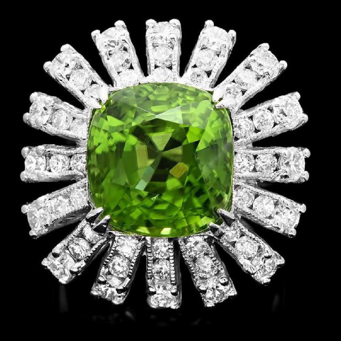 13.10 Carats Natural Very Nice Looking Peridot and Diamond 14K Solid White Gold Ring

Total Natural Cushion Cut Peridot Weight is: Approx. 11.00 Carats

Peridot Measures: Approx. 12.00 x 12.00mm

Natural Round Diamonds Weight: Approx. Approx. 2.10