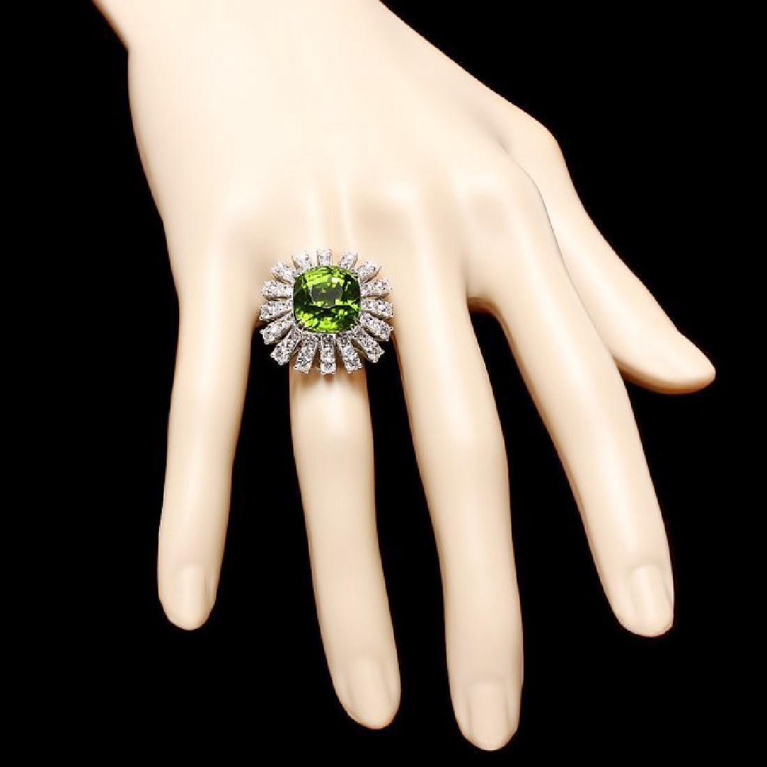 Mixed Cut 13.10 Carat Natural Very Nice Looking Peridot and Diamond 14K Solid Gold Ring For Sale