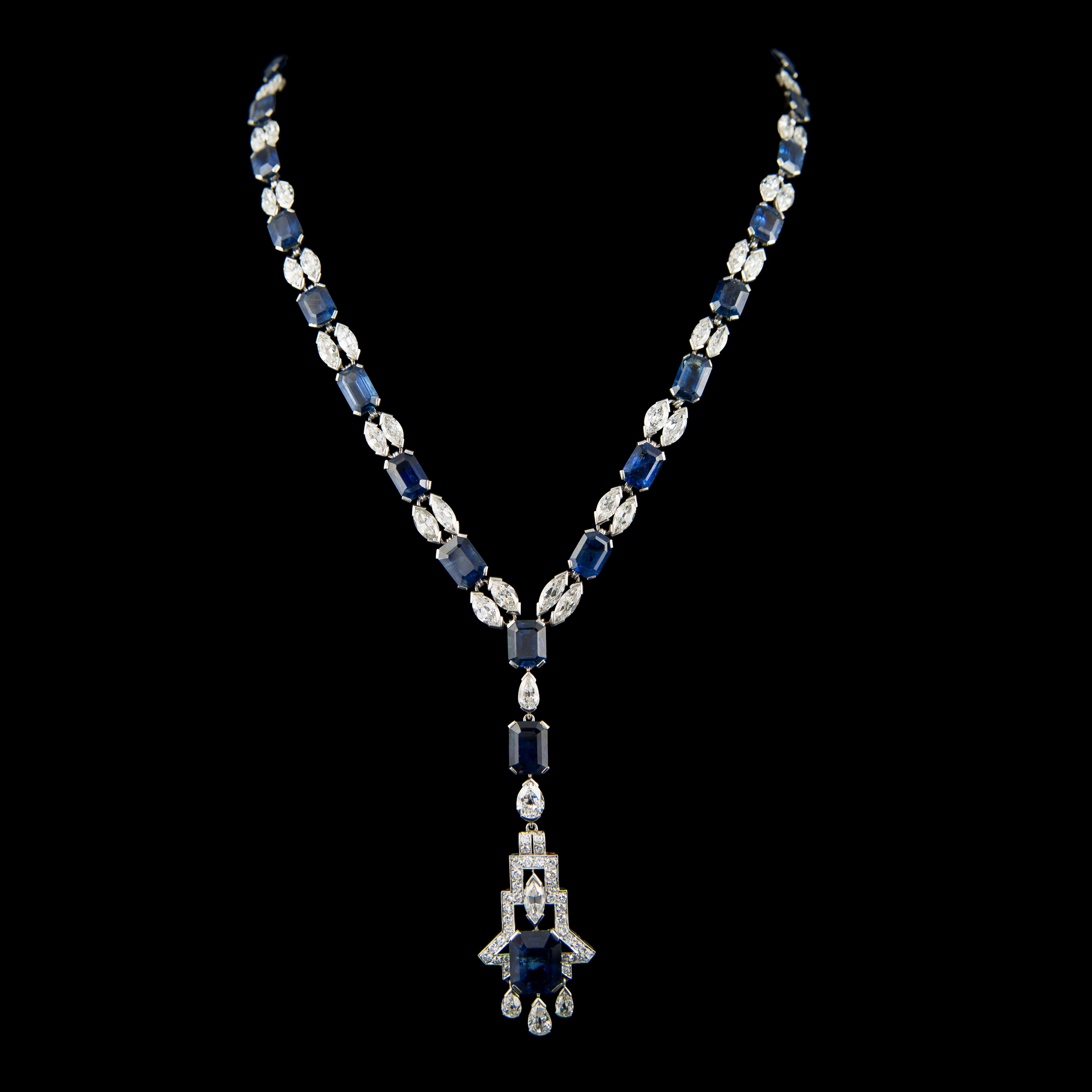 131.05 Carat No Heat Sapphires and Diamonds Necklace and Earrings Platinum For Sale 1