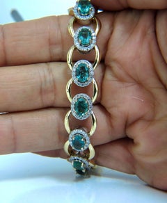 13.10Carat Bright Vivid Natural Emerald Diamonds Cluster Link Bracelet 14 Karat*