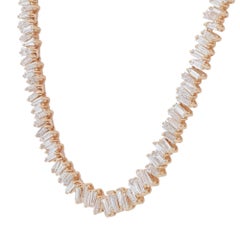 13.10cttw Baguette Cut Diamond Tennis Statement Necklace 18K Yellow Gold