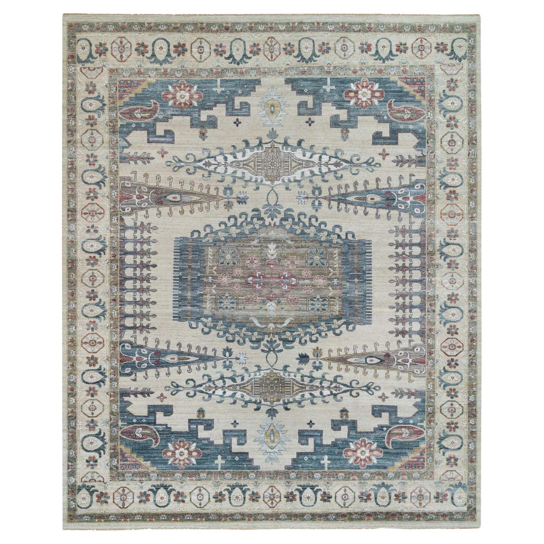 13'10 "x16'2" Ivory, Reimagined Persian Viss Design, Laine nouée à la main surdimensionnée