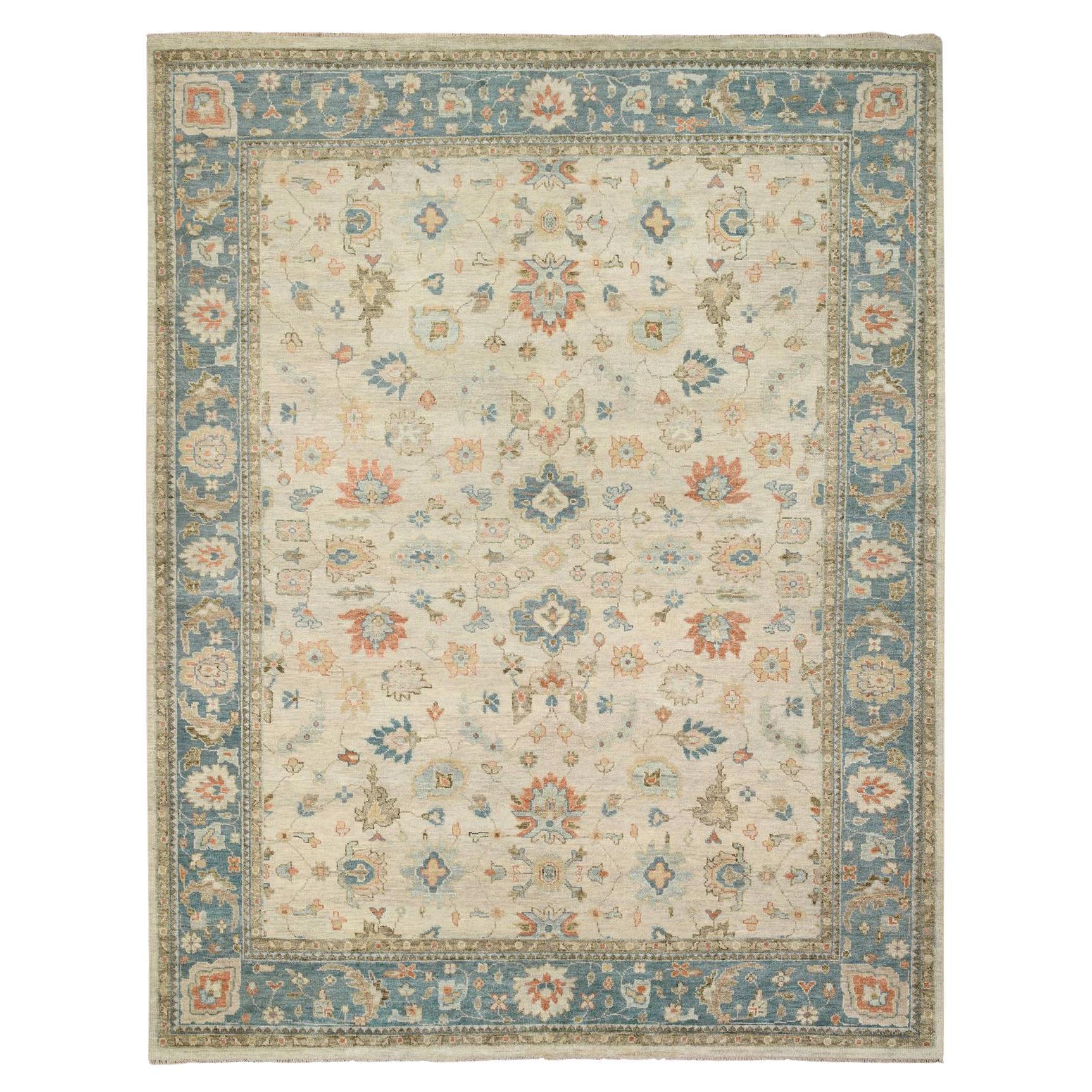 13'10 "x18' Helle Creme Weiche Wolle Handgeknüpft Oushak Floral Design Orientteppich