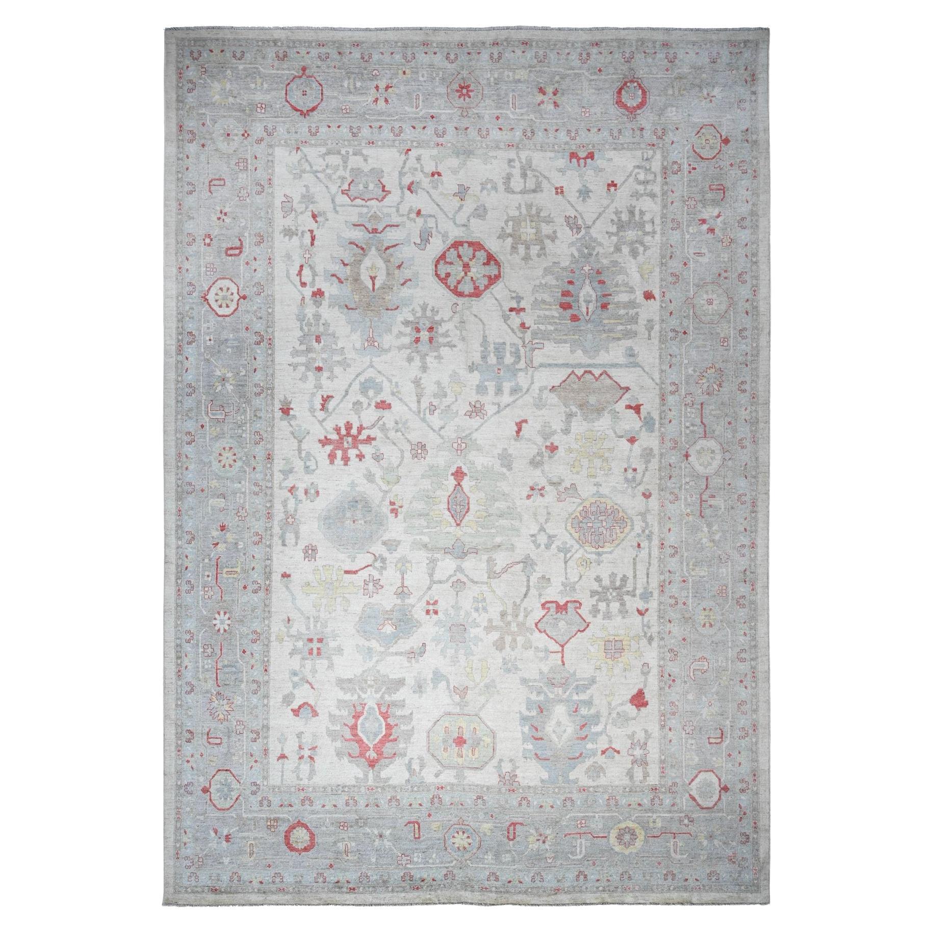 13
10 "x19
 Elfenbein, afghanische Angora Oushak Wolle handgeknüpft, überdimensionaler Teppich