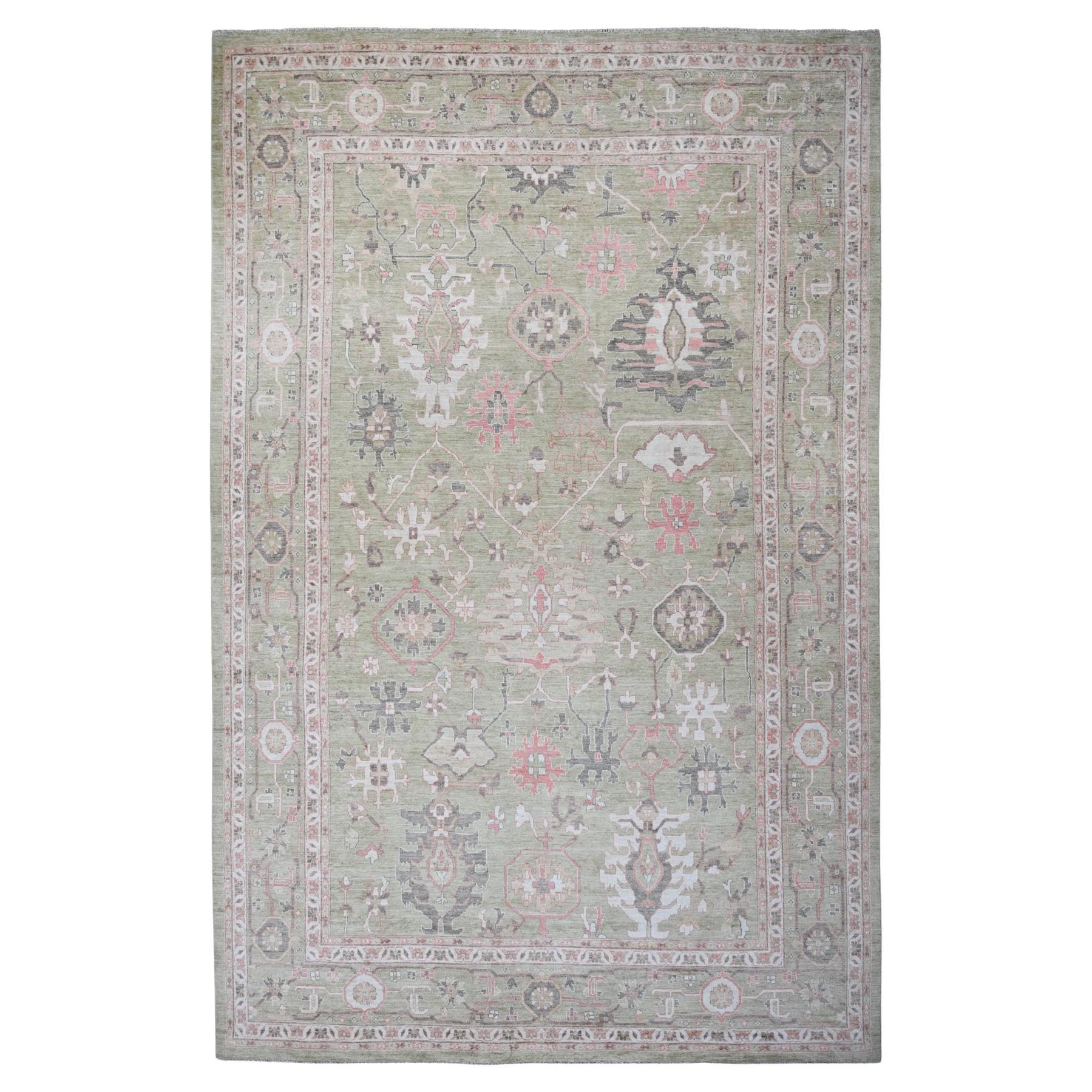 13
10 "x19
8" Verde Afgano Angora Oushak Morbida Lana Annodata a Mano Tappeto Sovradimensionato