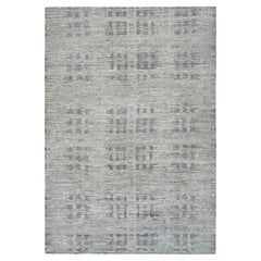 13'10"x20'2" Gray Pure Wool Hand Knotted Modern Criss Cross Design Oriental Rug
