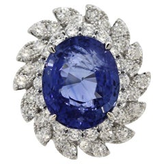 13.11 Carat Blue Sapphire Diamond Gold Swirl Ring