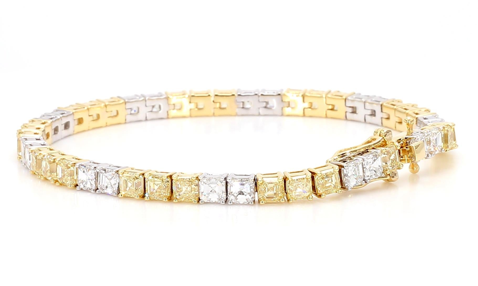This Asscher Cut *Alternating Fancy Yellow & White Diamond Tennis Bracelet* is a testament to fine craftsmanship and timeless design. Perfect for those who appreciate the beauty of natural diamonds, this bracelet offers a balance of luxury and