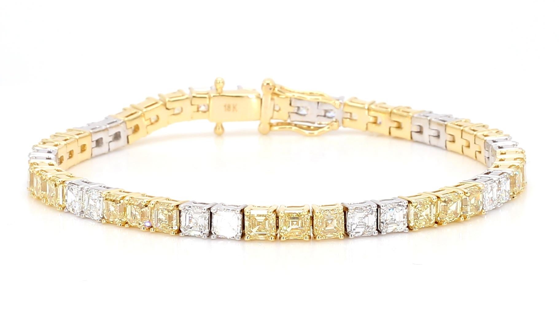 13.11 Carats Fancy Yellow & White Diamond Asscher Alternating Bracelet 18K Gold 1