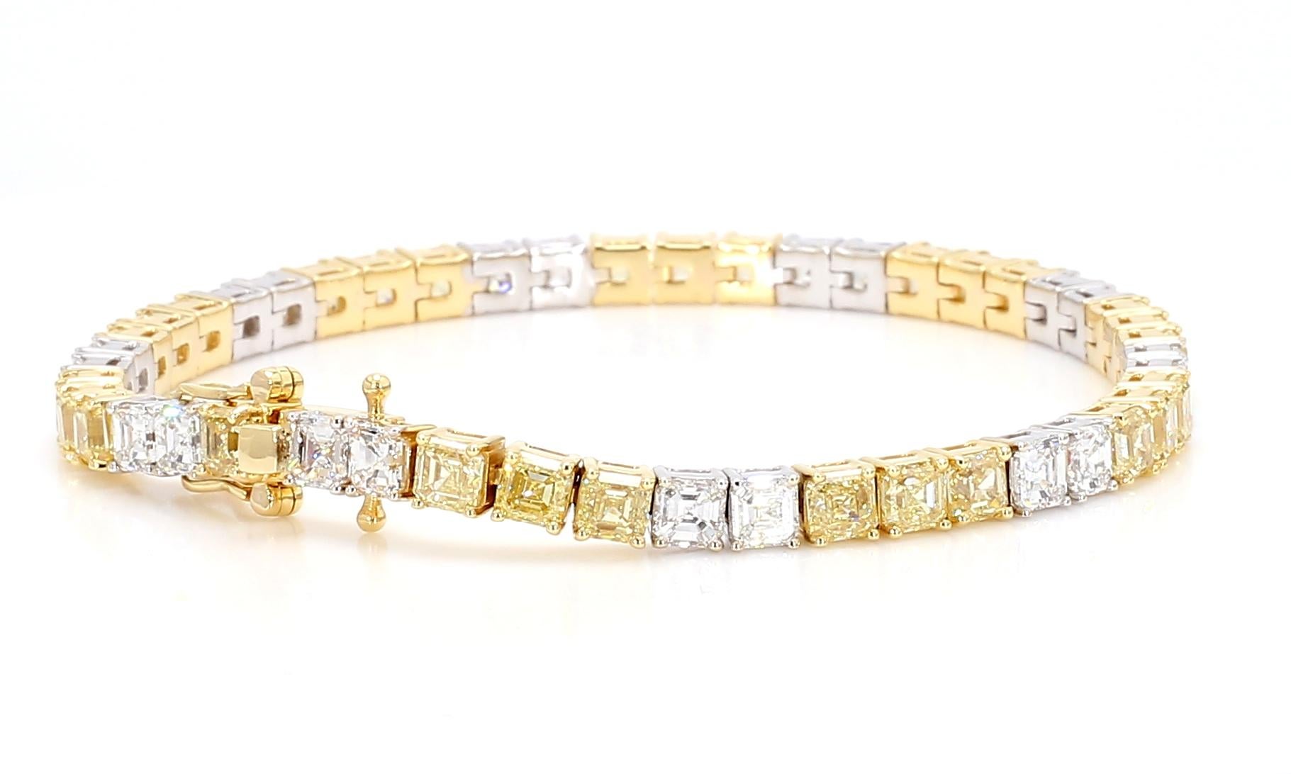 13.11 Carats Fancy Yellow & White Diamond Asscher Alternating Bracelet 18K Gold 2