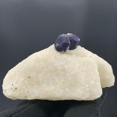 131.15 Gram Glamorous Isolated Lazurite Specimen On Creamy White Calcite Matrix
