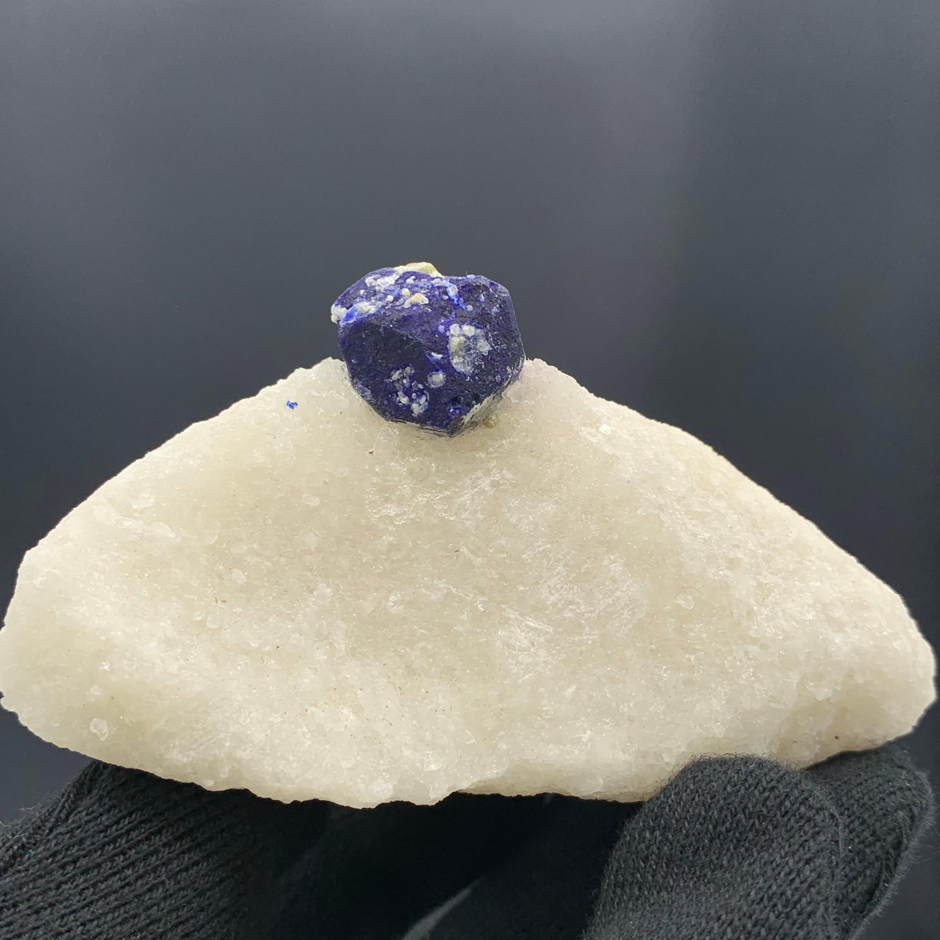 Afghan 131.15 Gram Glamorous Isolated Lazurite Specimen On Creamy White Calcite Matrix For Sale