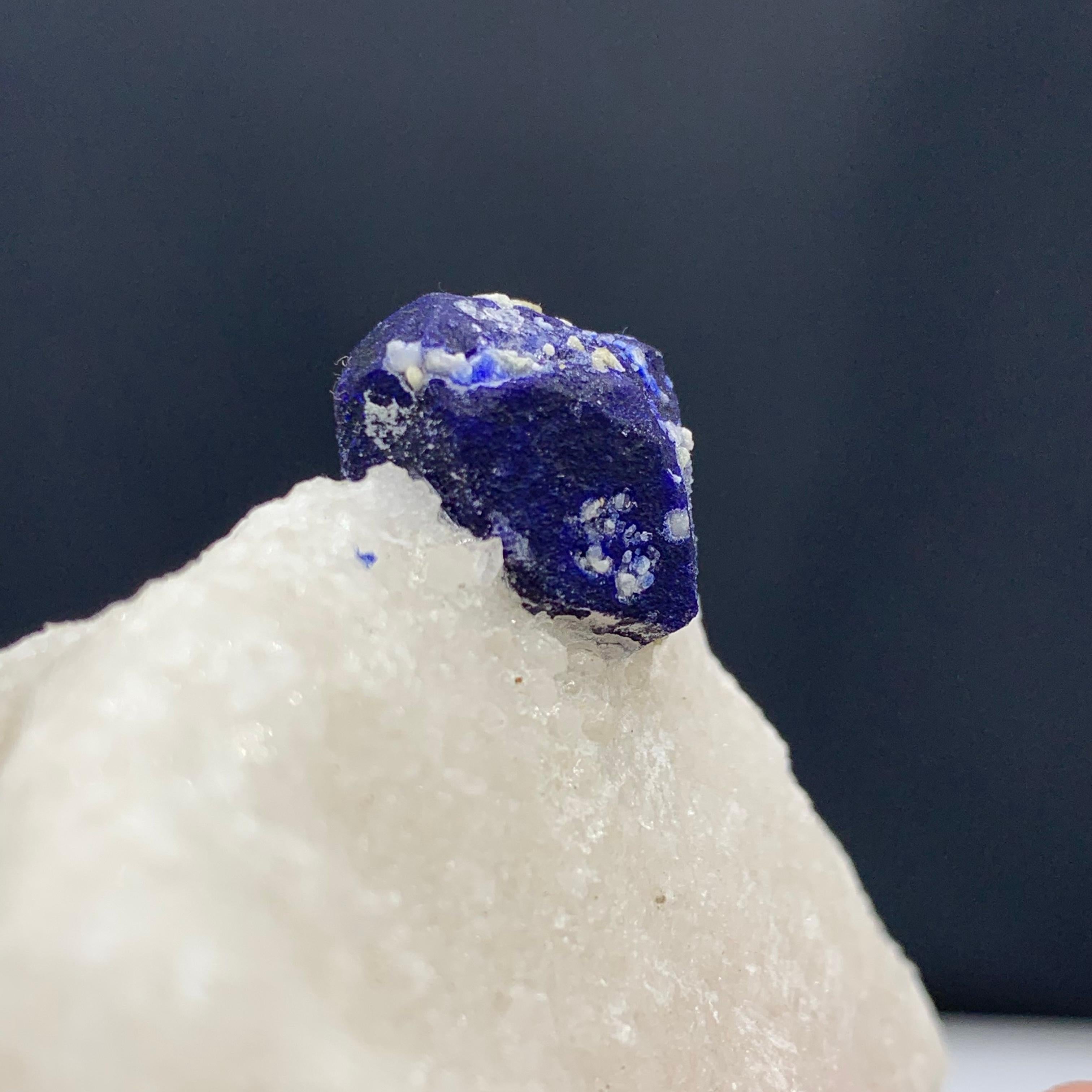 Rock Crystal 131.15 Gram Glamorous Isolated Lazurite Specimen On Creamy White Calcite Matrix For Sale