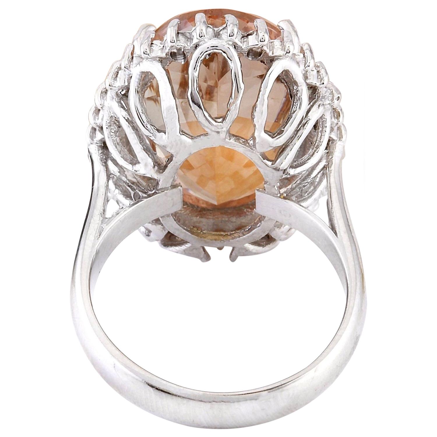 Oval Cut Natural Morganite Diamond Ring In 14 Karat Solid White Gold For Sale