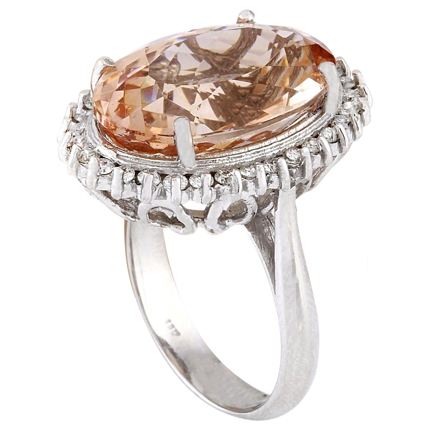 Natural Morganite Diamond Ring In 14 Karat Solid White Gold  In New Condition For Sale In Los Angeles, CA