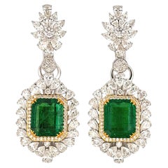 13.12 Ct Vivid Green Zambian Emerald Statement Drop Earrings in 18K White Gold