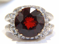 13.12CT Natural Spessartite Garnet Diamonds Ring Vivid Red 14KT Rope Twist*