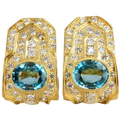 Clips d'oreilles en or 18 carats avec zircon bleu vif naturel de 13,14 carats et diamants