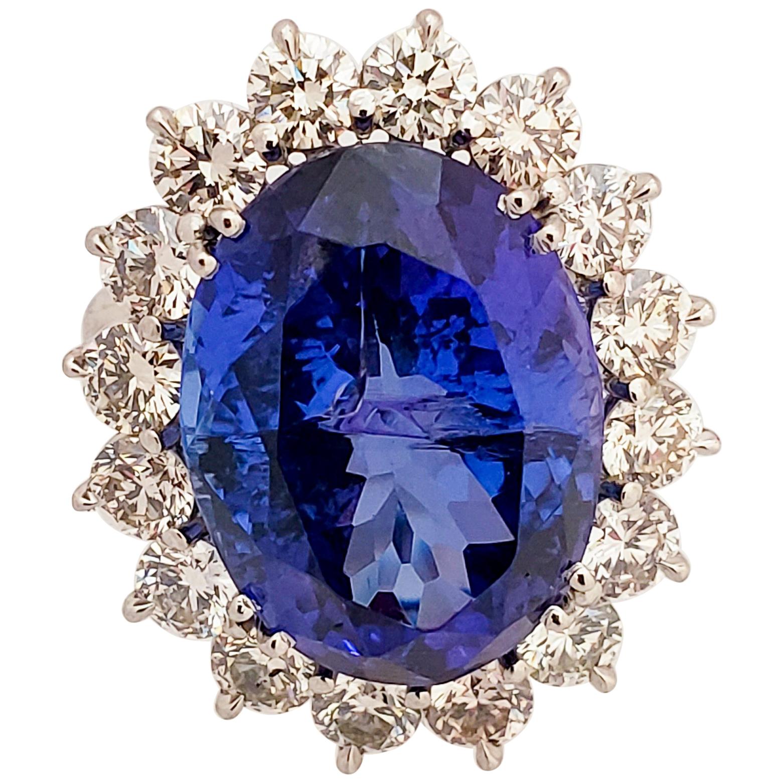 13.14 Carat Oval Tanzanite and Diamond Cocktail Ring in Platinum at 1stDibs