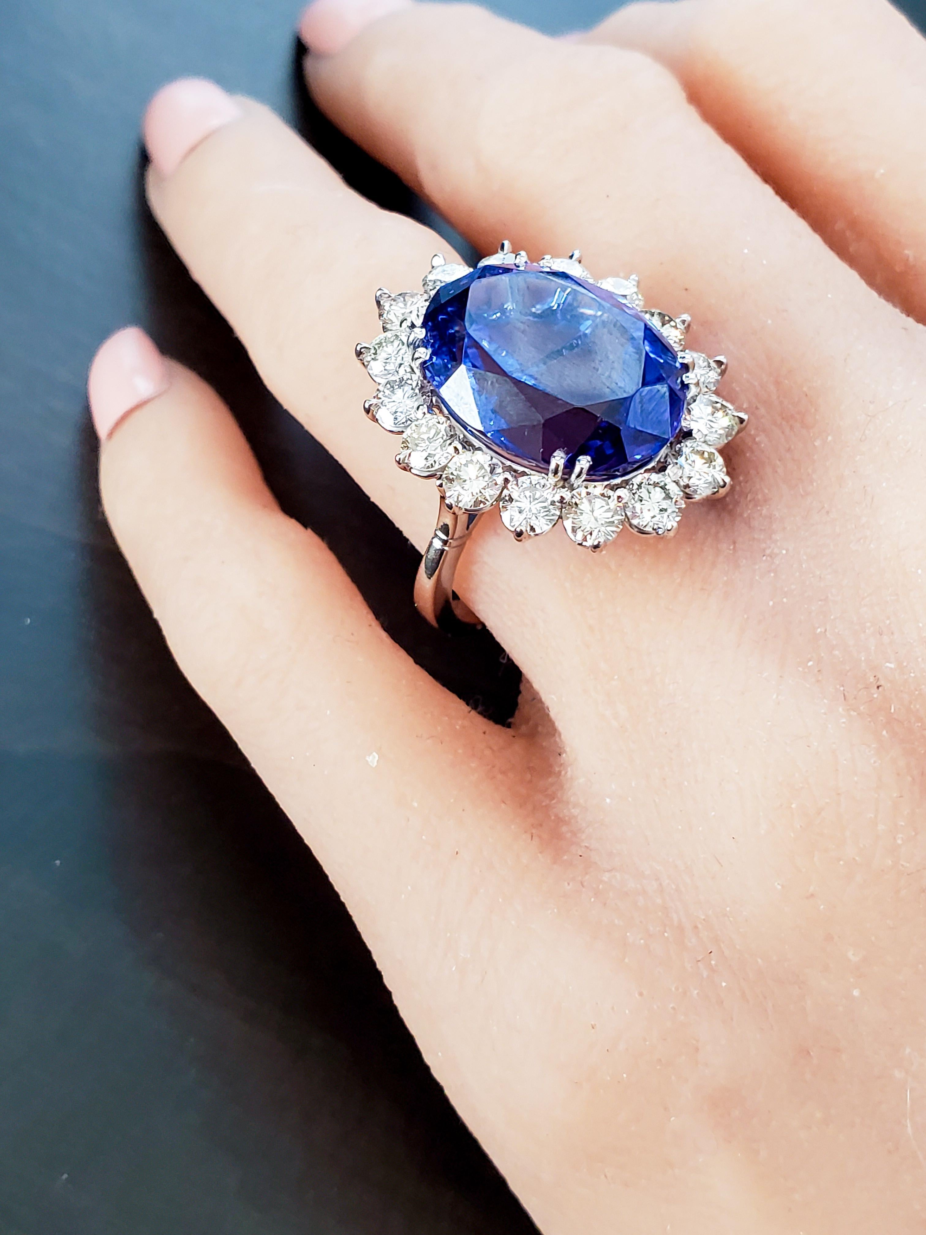 Oval Cut 13.14 Carat Oval Tanzanite and Diamond Cocktail Ring in Platinum