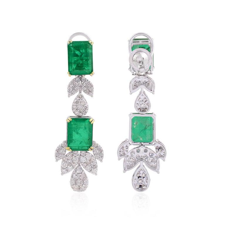 These exquisite earrings are handcrafted in 18-karat gold. It is set in 13.15 carats emerald and 3.20 carats of sparkling diamonds. 

FOLLOW MEGHNA JEWELS storefront to view the latest collection & exclusive pieces. Meghna Jewels is proudly rated as
