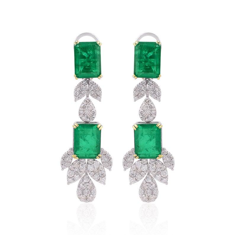 Modern 13.15 Carat Emerald Diamond 18 Karat White Gold Earrings