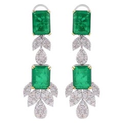 13.15 Carat Emerald Diamond 18 Karat White Gold Earrings