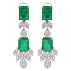 13.15 Carat Emerald Diamond 18 Karat White Gold Earrings