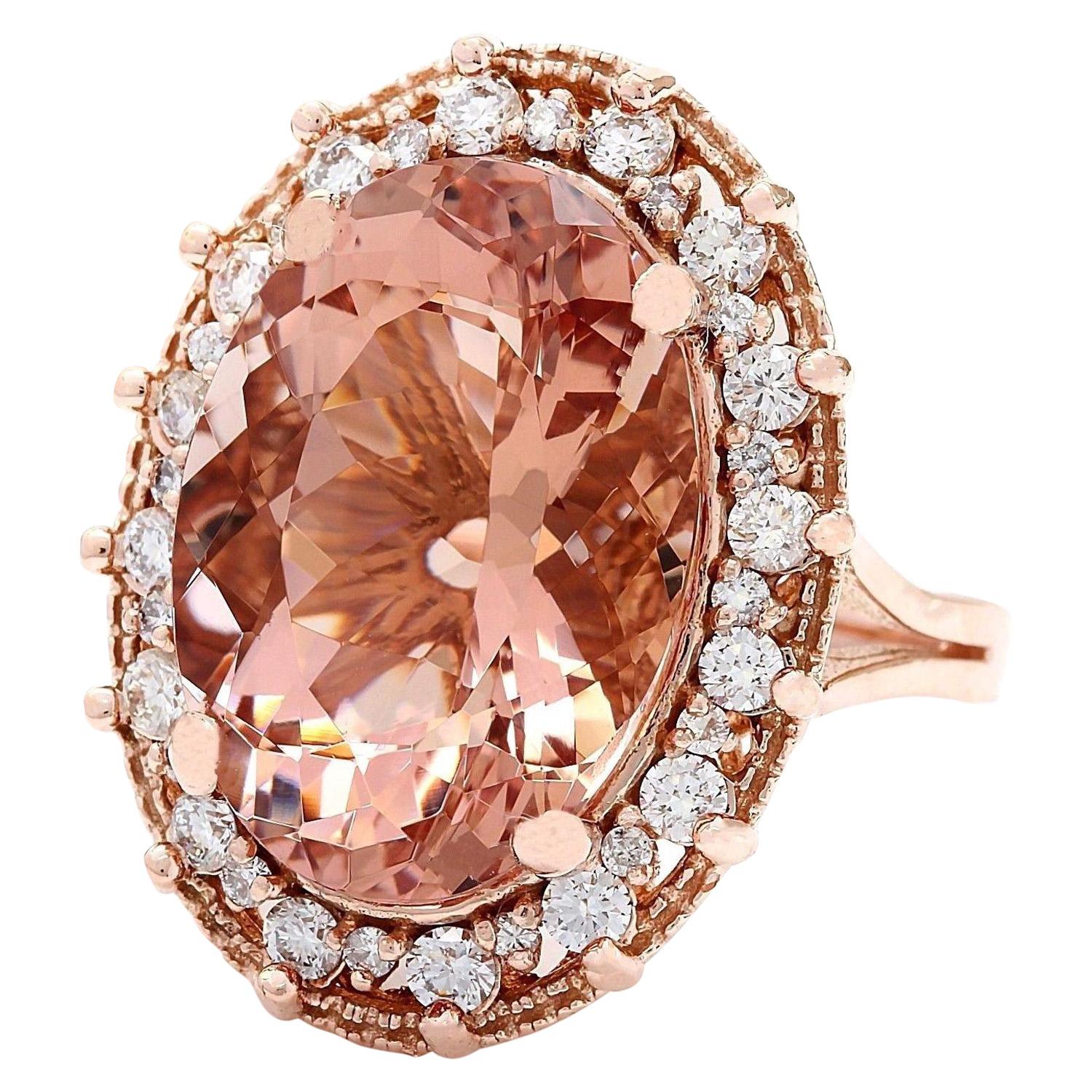 13.15 Carat Natural Morganite 14K Solid Rose Gold Diamond Ring
 Item Type: Ring
 Item Style: Cocktail
 Material: 14K Rose Gold
 Mainstone: Morganite
 Stone Color: Peach
 Stone Weight: 12.30 Carat
 Stone Shape: Oval
 Stone Quantity: 1
 Stone