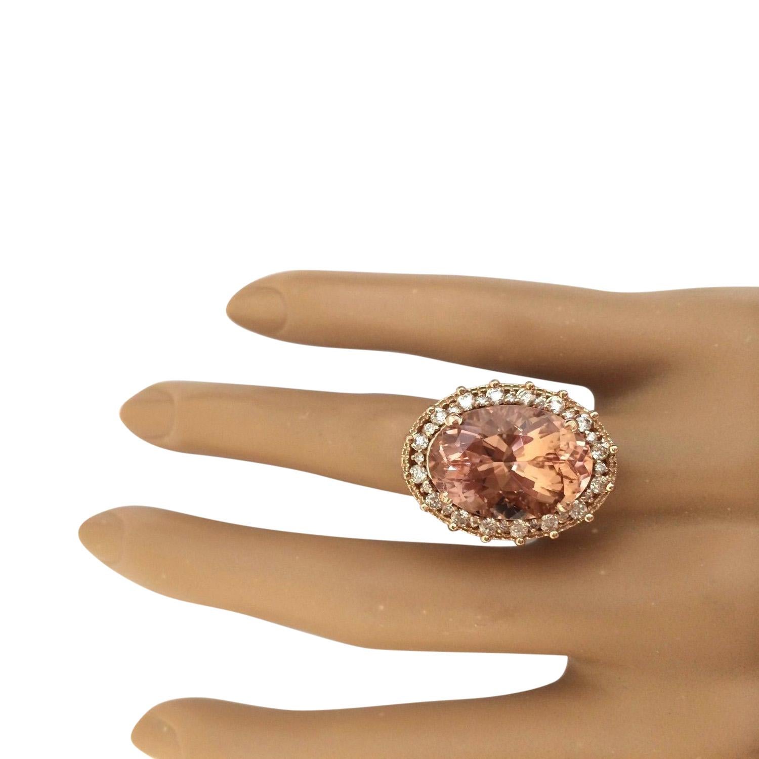 Women's Natural Morganite Diamond Ring In 14 Karat Solid Rose Gold For Sale