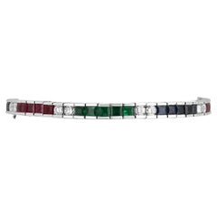 13.17ct Emerald Sapphire Ruby & Diamond Tennis Bracelet – 14K White Gold