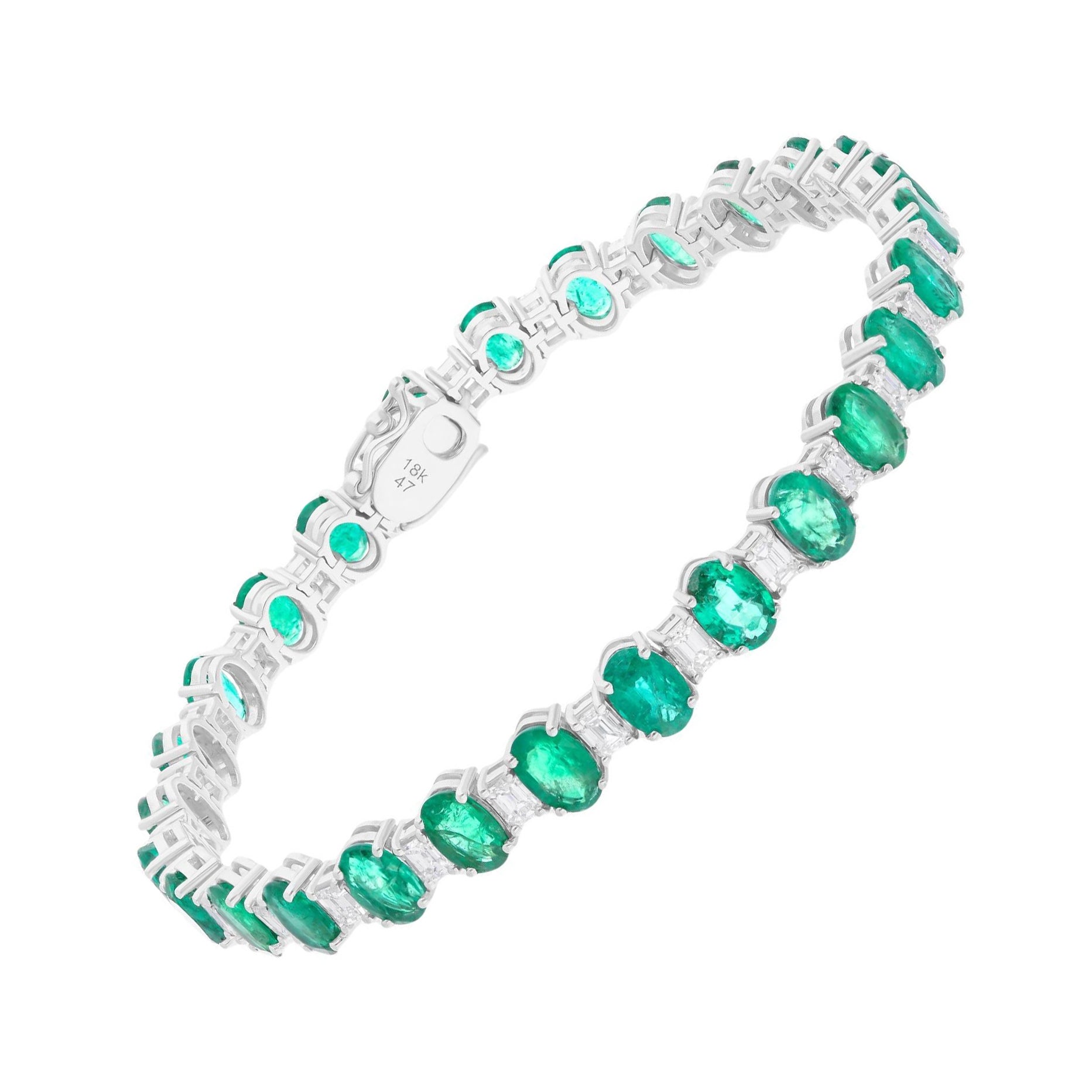13.17Tcw Oval Cut Zambian Emerald with Diamond Tennis Bracelet 14K White Gold
