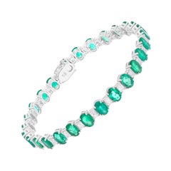 13.17Tcw Oval Cut Zambian Emerald with Diamond Tennis Bracelet 14K White Gold