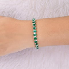 Natural Diamond Baguette & Zambian Emerald Oval Tennis Bracelet 18k White Gold
