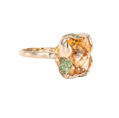 Sunita Nahata Citrine  13.18ct. Fancy Ring in 18KYG with Tsavorite & Diamond