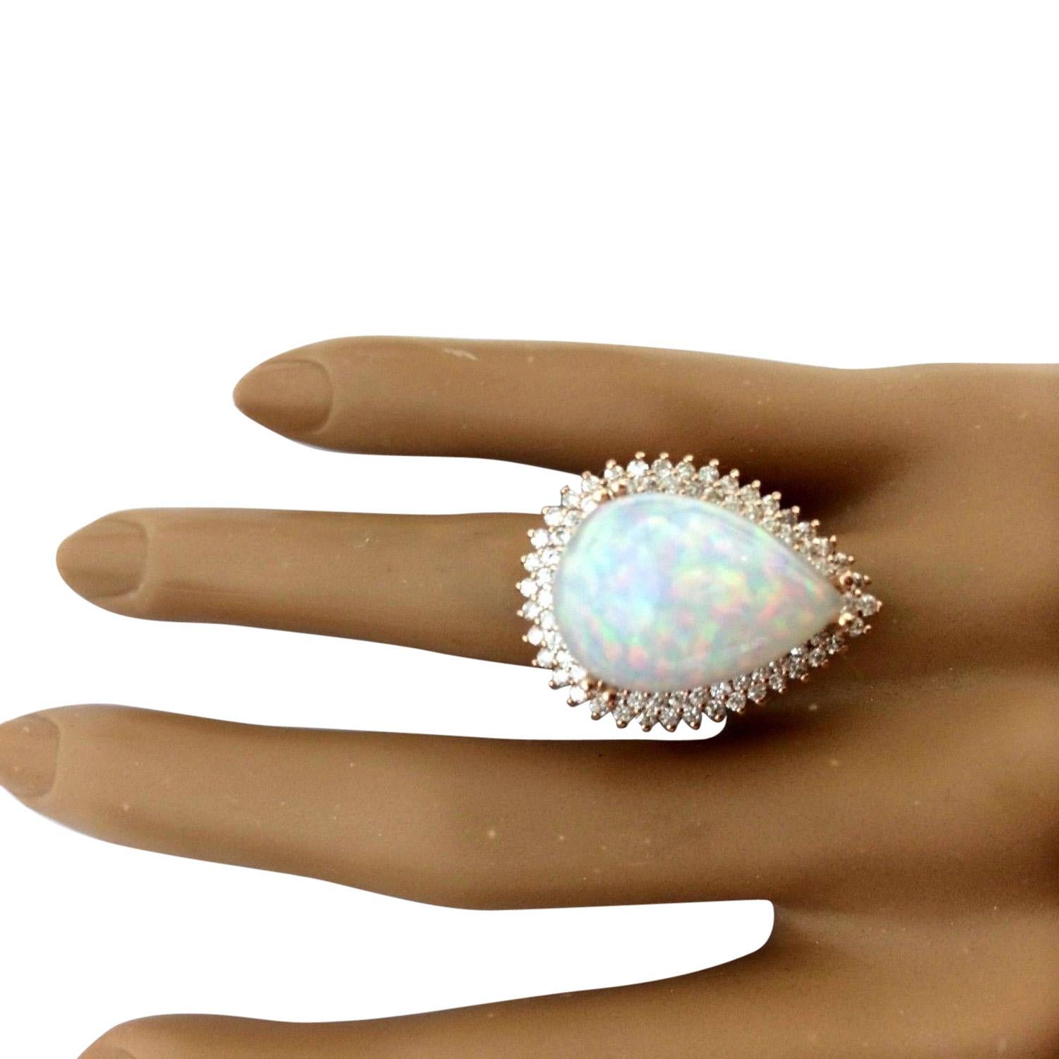 Women's Opal Diamond Ring In 14 Karat Solid Rose Gold  For Sale