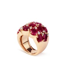 13.18 Carat Oval Cut Rubies, Round Diamonds, Valadier Dome Ring