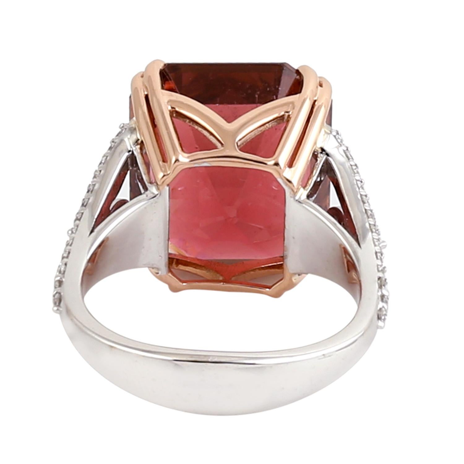 13.18 ct Pink Touramline Ring With Diamonds In 18k White Gold (Gemischter Schliff) im Angebot