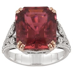 13.18 ct Pink Touramline Ring With Diamonds In 18k White Gold