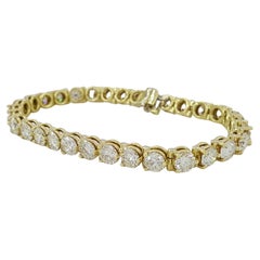 Bracelet tennis en or jaune 18 carats avec diamants taille brillant rond de 13,18 carats au total