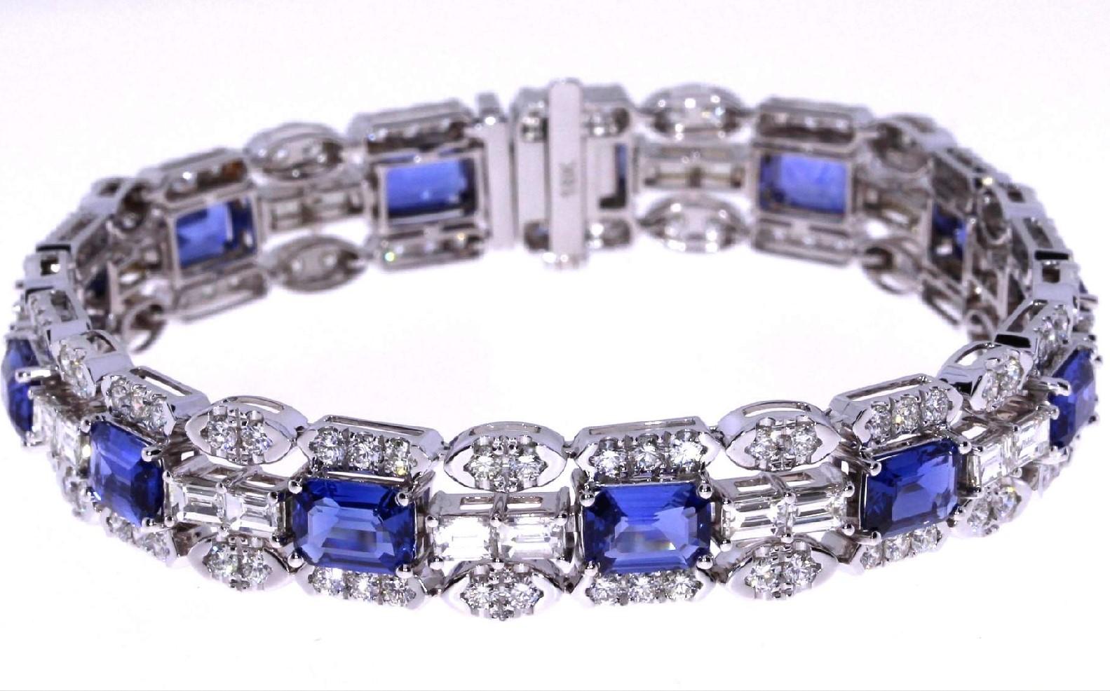 Handmade
18K White Gold
13.18ct Total Sapphire
6.58ct Total Diamond
Signature Ounce Design 
Designed, Handpicked, & Manufactured From Scratch In Los Angeles Using Only The Finest Materials and Workmanship