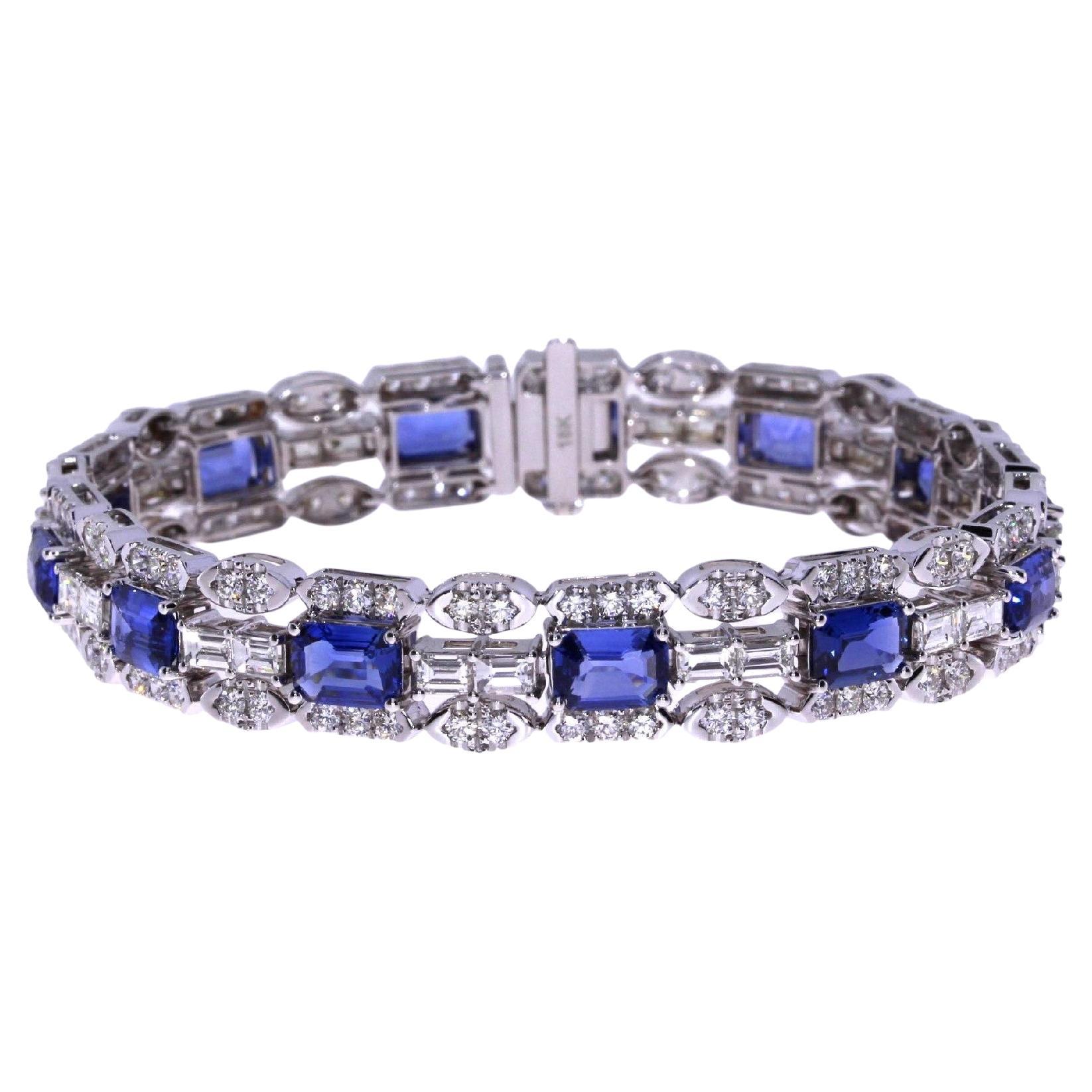 13.18ct Ceylon Blue Sapphire and Diamond Bracelet For Sale