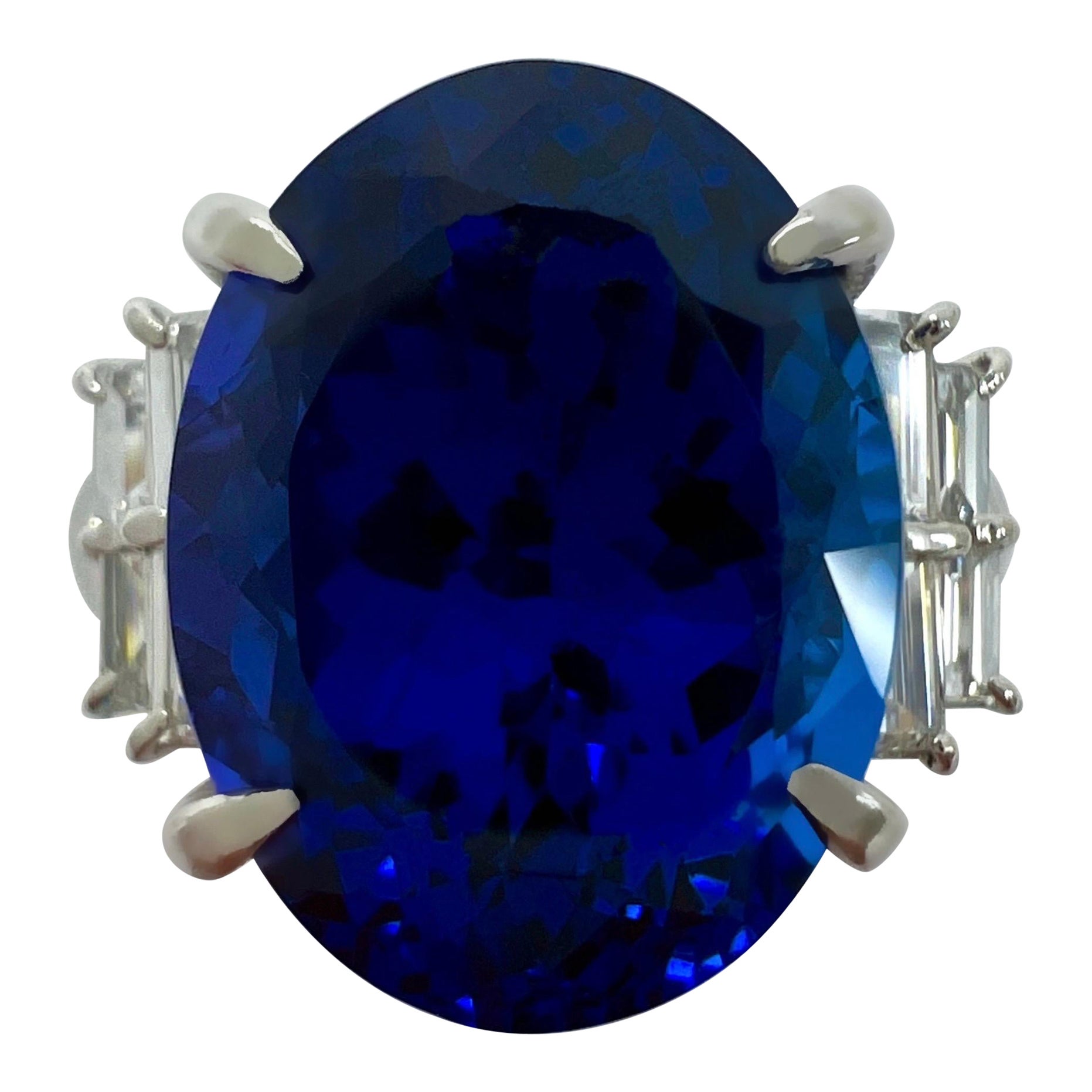13.18ct Natural Vivid Violet Blue AAA+ Tanzanite Oval Cut Diamond Cocktail Ring For Sale