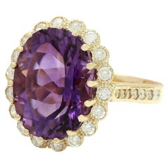 13.19 Carat Amethyst Diamond Ring 14K Yellow Gold