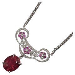 13.19 Carat Rubellite Diamond 18K White Gold Necklace