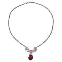 13.19 Carat Rubellite Diamond 18K White Gold Necklace