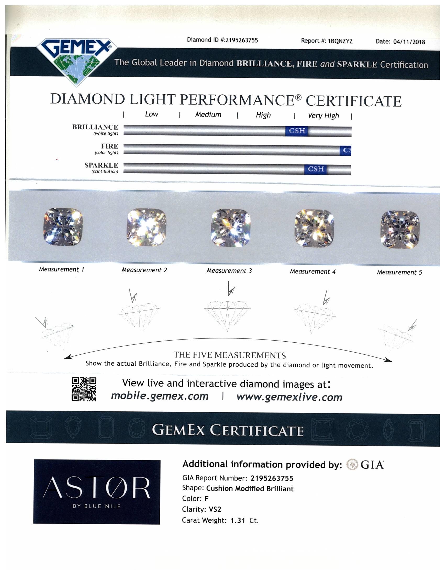 1.31ct Blue Nile Astor Cushion Diamond Engagement Ring F VS2 GIA in Platinum 2